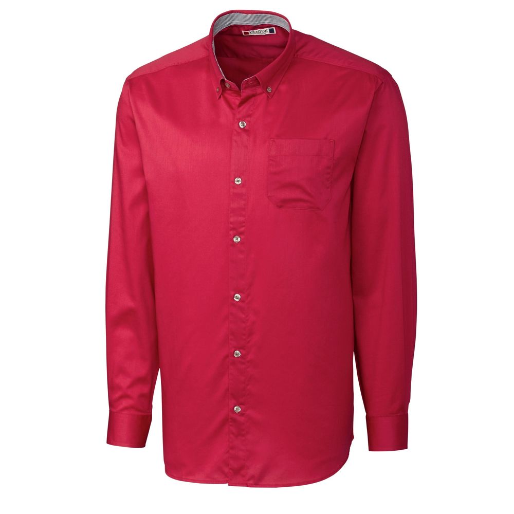 NWT Clique Deep Red Avesta Stain Resistent Mens Long Sleeve Button Down Shirt